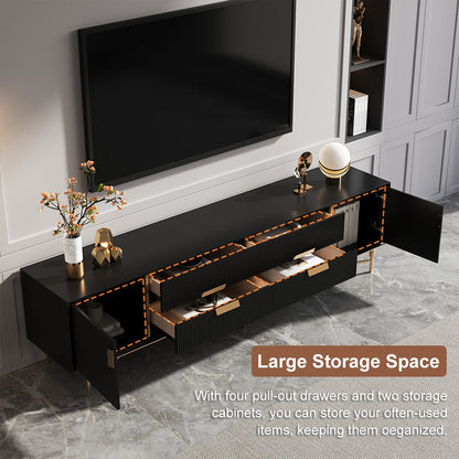 Modern Black TV Stand for 2159mm TVs with 4 Drawers & Doors MDF - 
