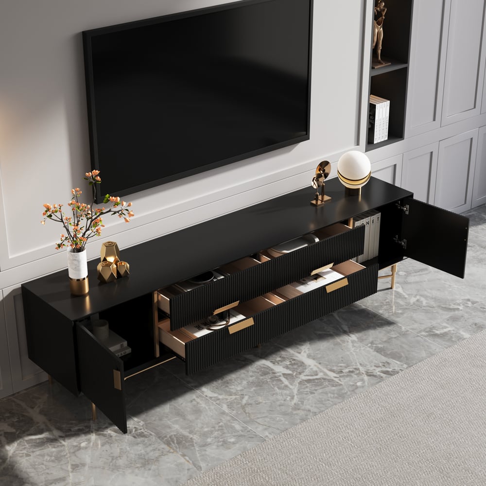 Modern Black TV Stand for 2159mm TVs with 4 Drawers & Doors MDF - 