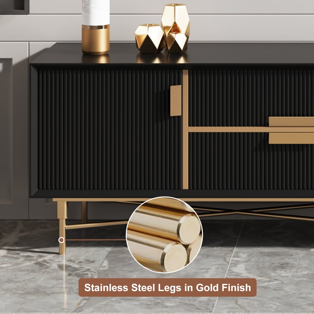 Modern Black TV Stand for 2159mm TVs with 4 Drawers & Doors MDF - 