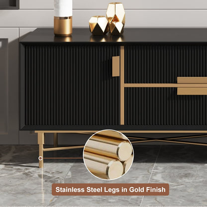 Modern Black TV Stand for 2159mm TVs with 4 Drawers & Doors MDF - 