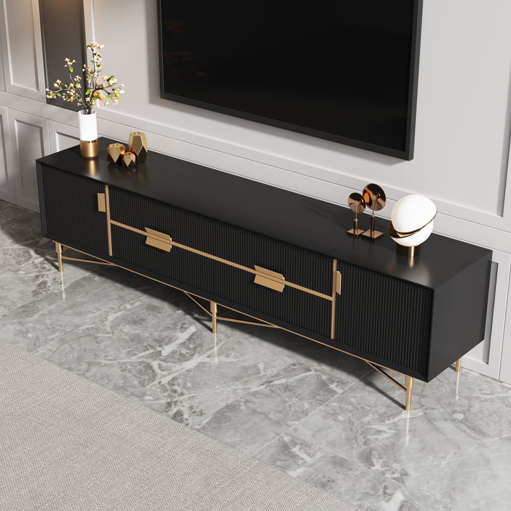Modern Black TV Stand for 2159mm TVs with 4 Drawers & Doors MDF - 