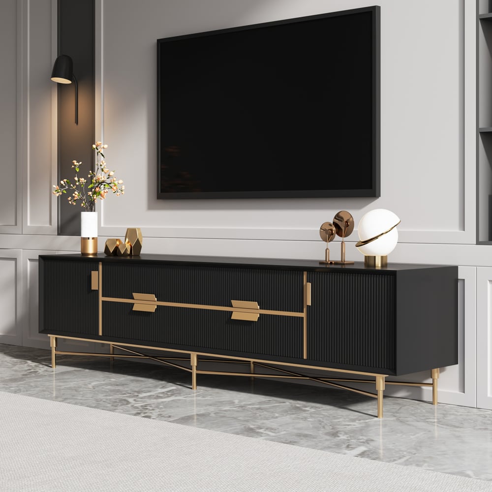 Modern Black TV Stand for 2159mm TVs with 4 Drawers & Doors MDF - Homary