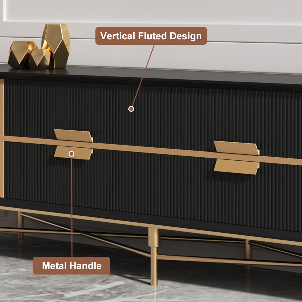 Modern Black TV Stand for 2159mm TVs with 4 Drawers & Doors MDF - Homary