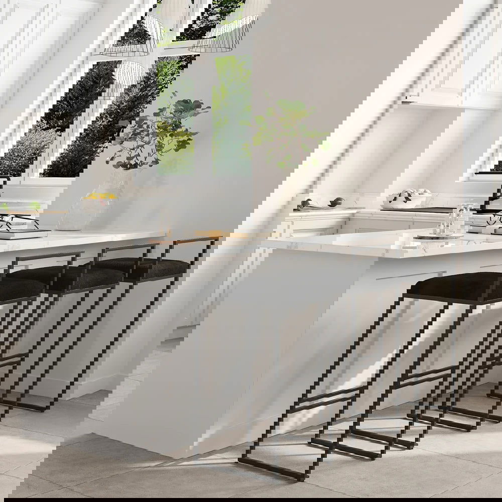 Modern Black Velvet Counter Stool Set of 2 with Back & Footrest - 