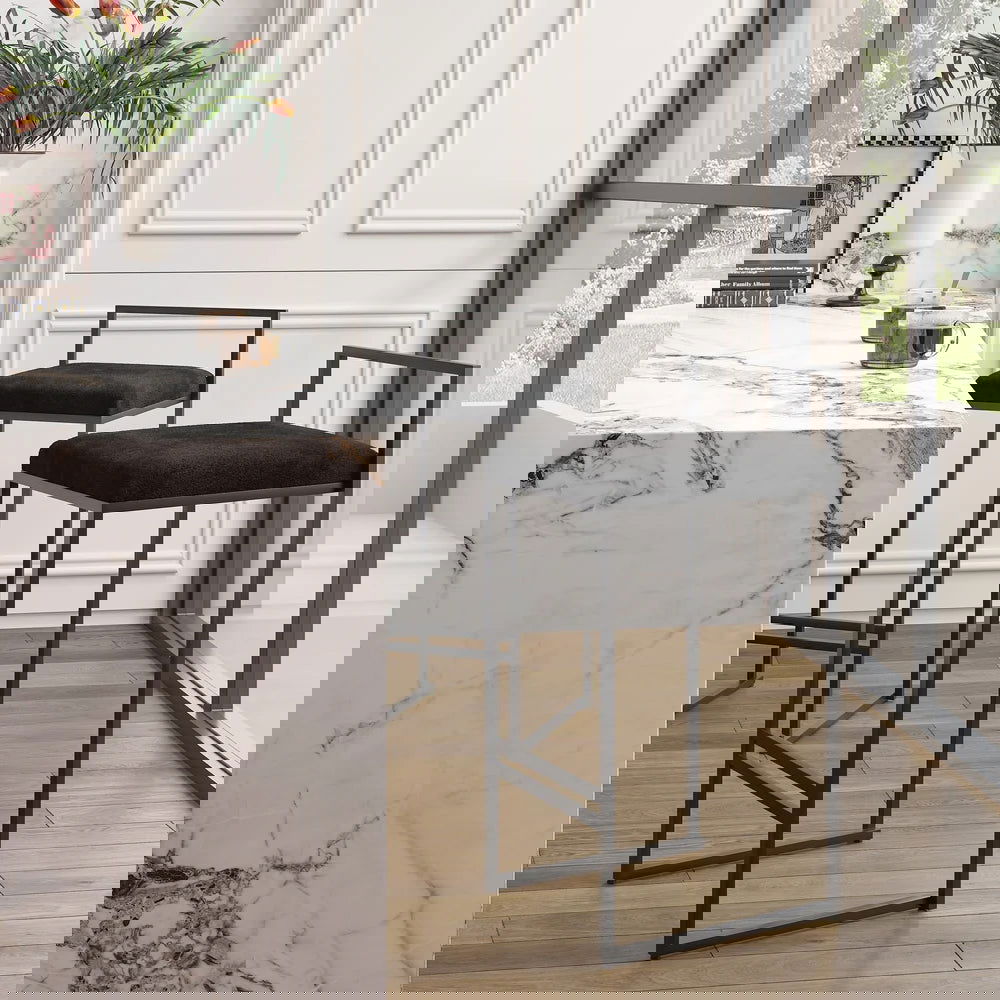 Modern Black Velvet Counter Stool Set of 2 with Back & Footrest - 