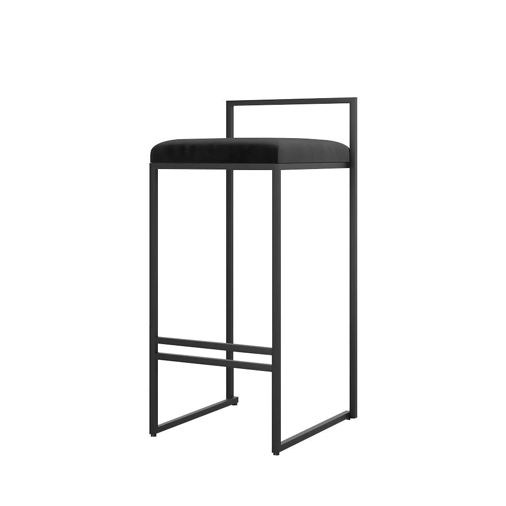 Modern Black Velvet Counter Stool Set of 2 with Back & Footrest - 