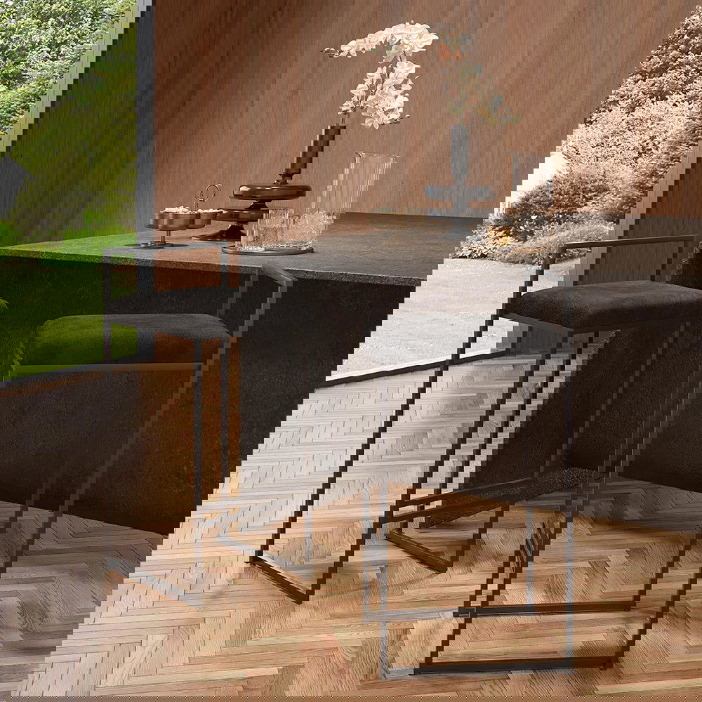 Modern Black Velvet Counter Stool Set of 2 with Back & Footrest - 