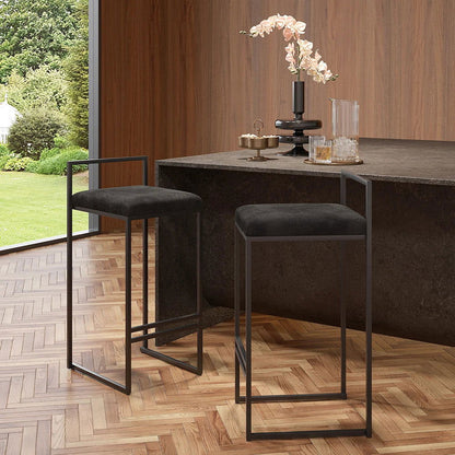 Modern Black Velvet Counter Stool Set of 2 with Back & Footrest - 