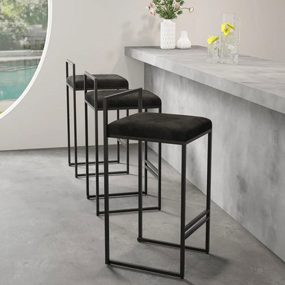 Modern Black Velvet Counter Stool Set of 2 with Back & Footrest - 