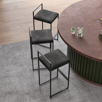 Modern Black Velvet Counter Stool Set of 2 with Back & Footrest - 