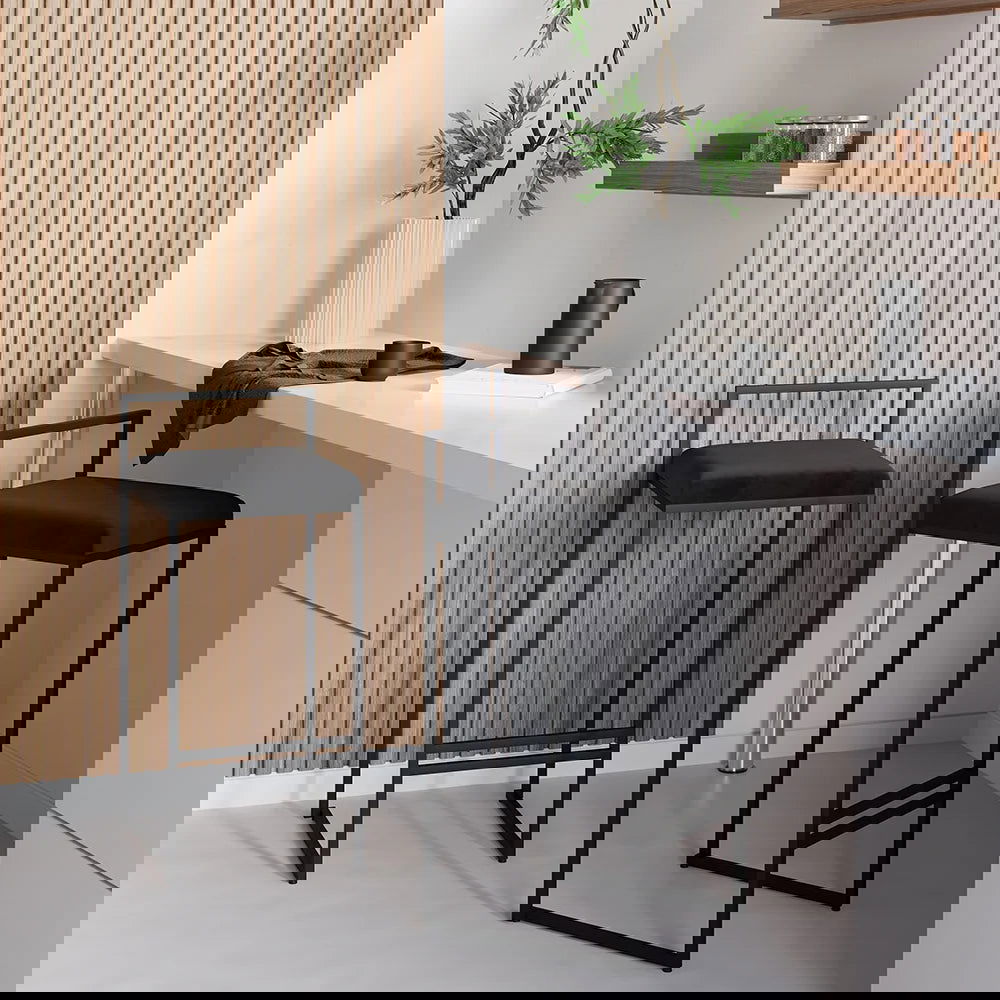 Modern Black Velvet Counter Stool Set of 2 with Back & Footrest - Homary