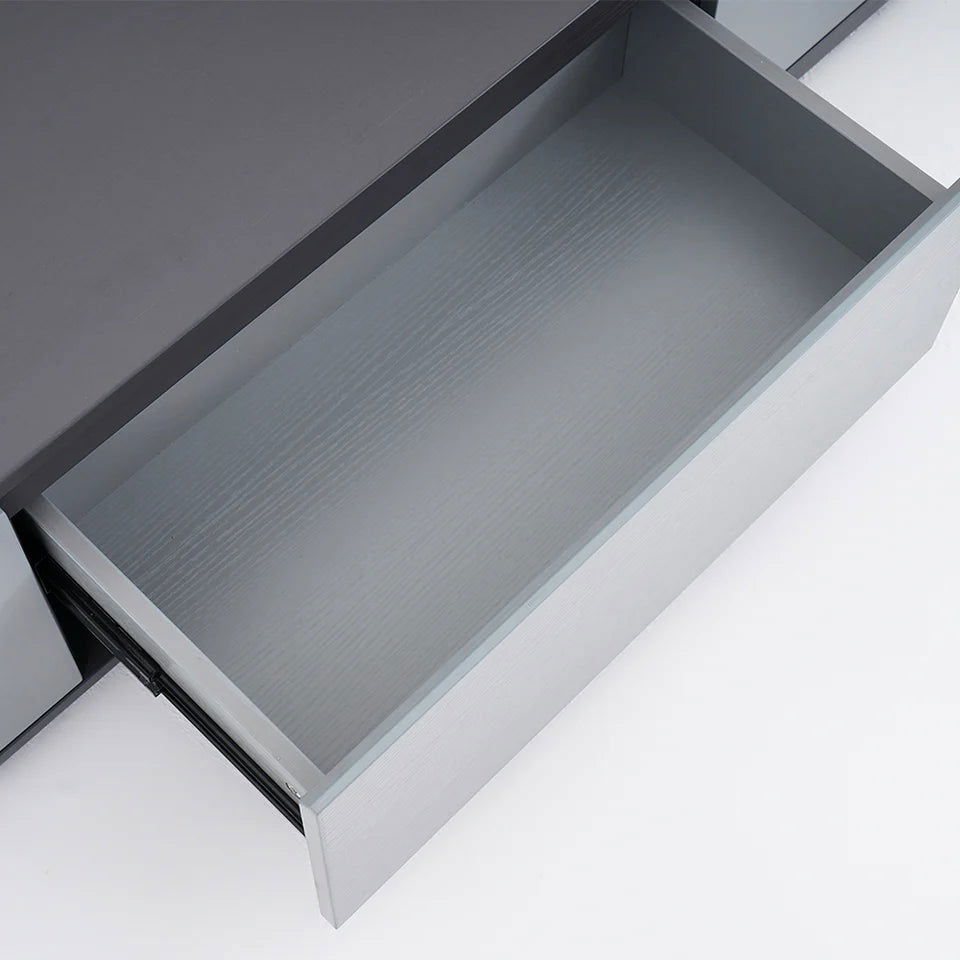 Modern Black Wood Retracted & Extendable TV Stand with 3-Drawer Up to 3048mm - Homary