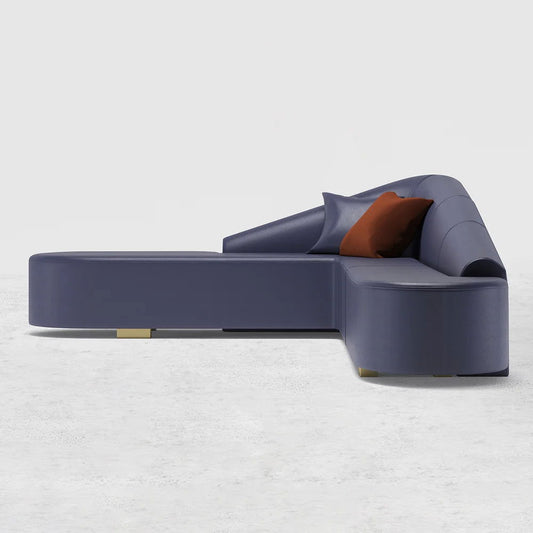 Modern Blue Faux Leather Sectional Upholstered L-Shaped Corner Sofa - Homary