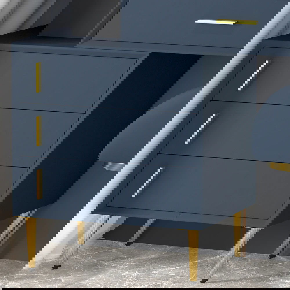 Modern Blue Makeup Vanity Set Retracted Dressing Table Cabinet&Stool&Mirror Included - 