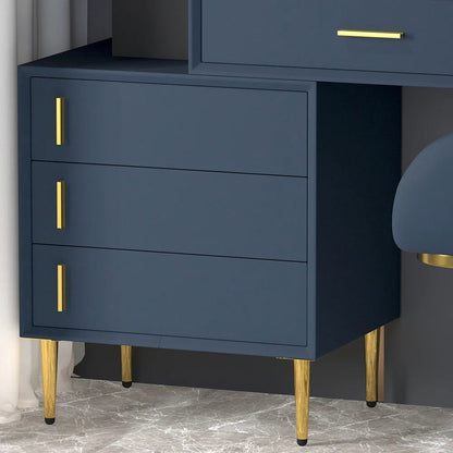 Modern Blue Makeup Vanity Set Retracted Dressing Table Cabinet&Stool&Mirror Included - 