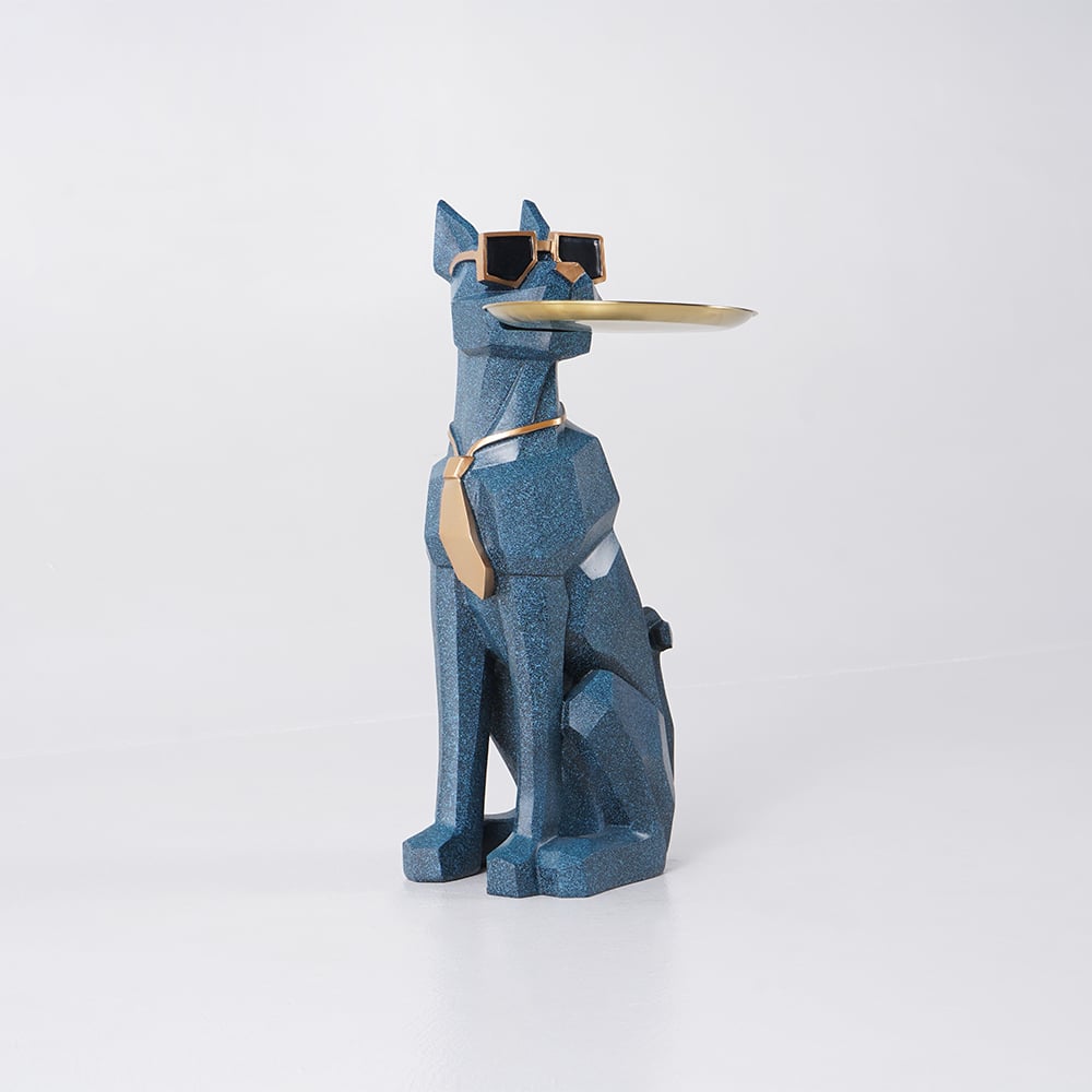 Modern Blue Sculpture Side Table Tray with Tissue Storage End Table - 