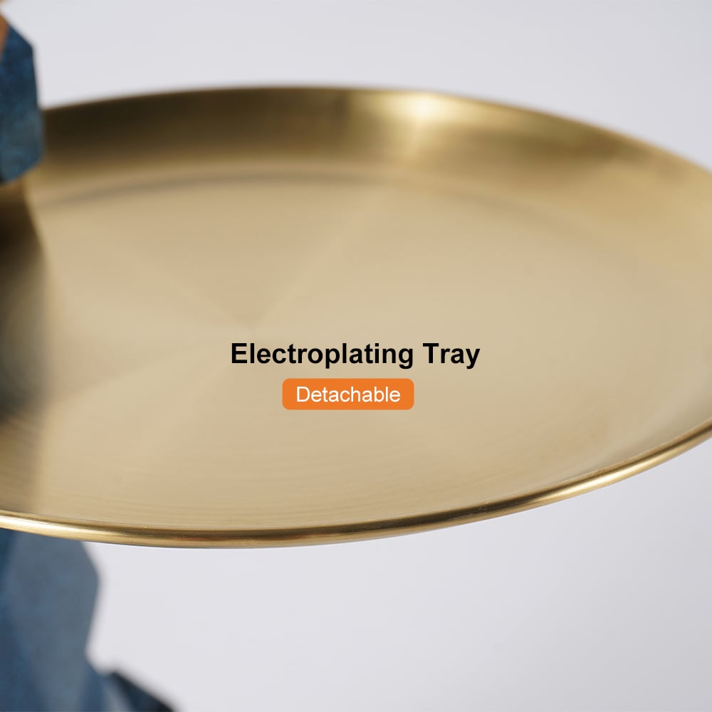 Modern Blue Sculpture Side Table Tray with Tissue Storage End Table - 