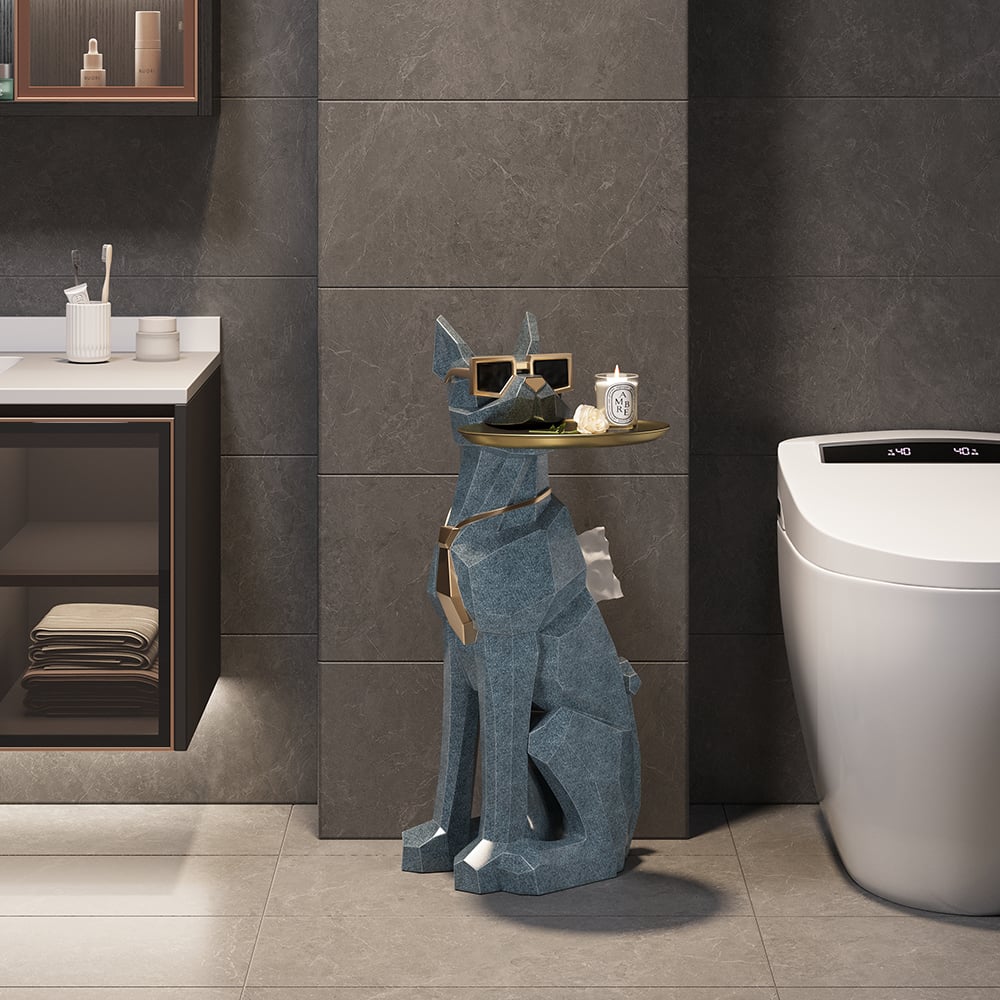 Modern Blue Sculpture Side Table Tray with Tissue Storage End Table - 