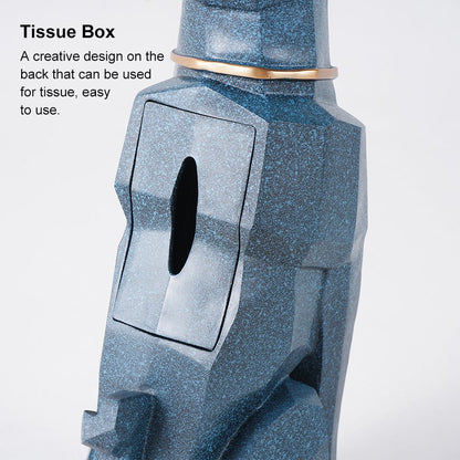 Modern Blue Sculpture Side Table Tray with Tissue Storage End Table - Homary