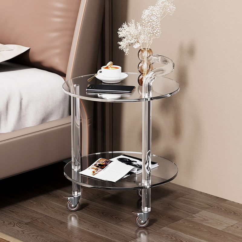 Modern Clear Acrylic Bar Cart Rolling Serving Trolley with 2 Tiers & Handle - 