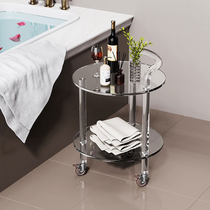 Modern Clear Acrylic Bar Cart Rolling Serving Trolley with 2 Tiers & Handle - 