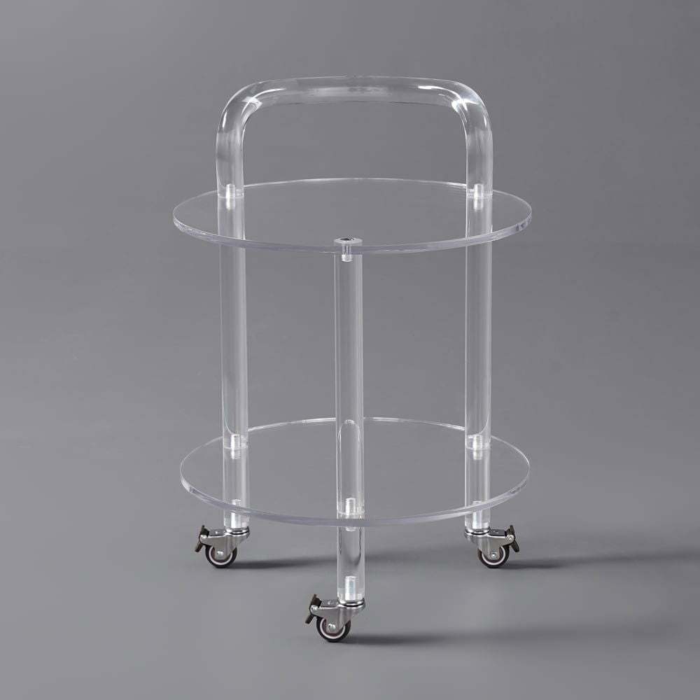 Modern Clear Acrylic Bar Cart Rolling Serving Trolley with 2 Tiers & Handle - 