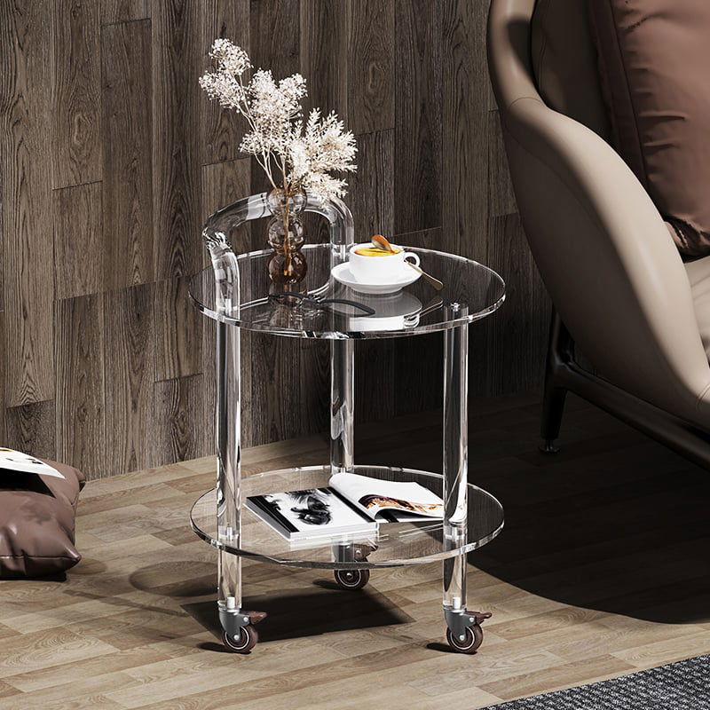 Modern Clear Acrylic Bar Cart Rolling Serving Trolley with 2 Tiers & Handle - 