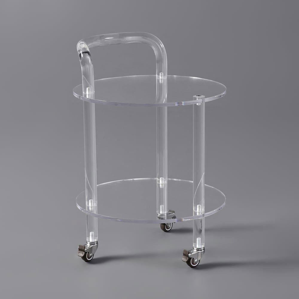 Modern Clear Acrylic Bar Cart Rolling Serving Trolley with 2 Tiers & Handle - 
