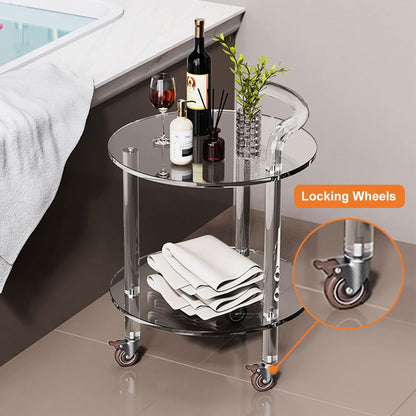 Modern Clear Acrylic Bar Cart Rolling Serving Trolley with 2 Tiers & Handle - 