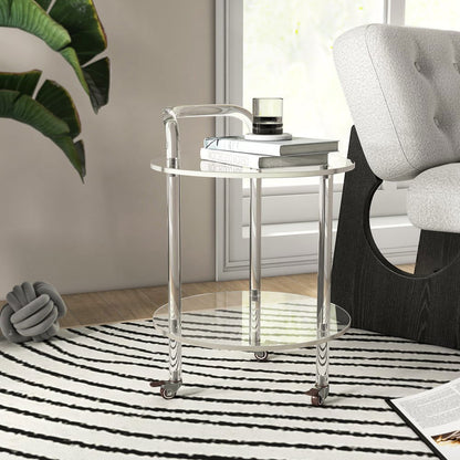 Modern Clear Acrylic Bar Cart Rolling Serving Trolley with 2 Tiers & Handle - 