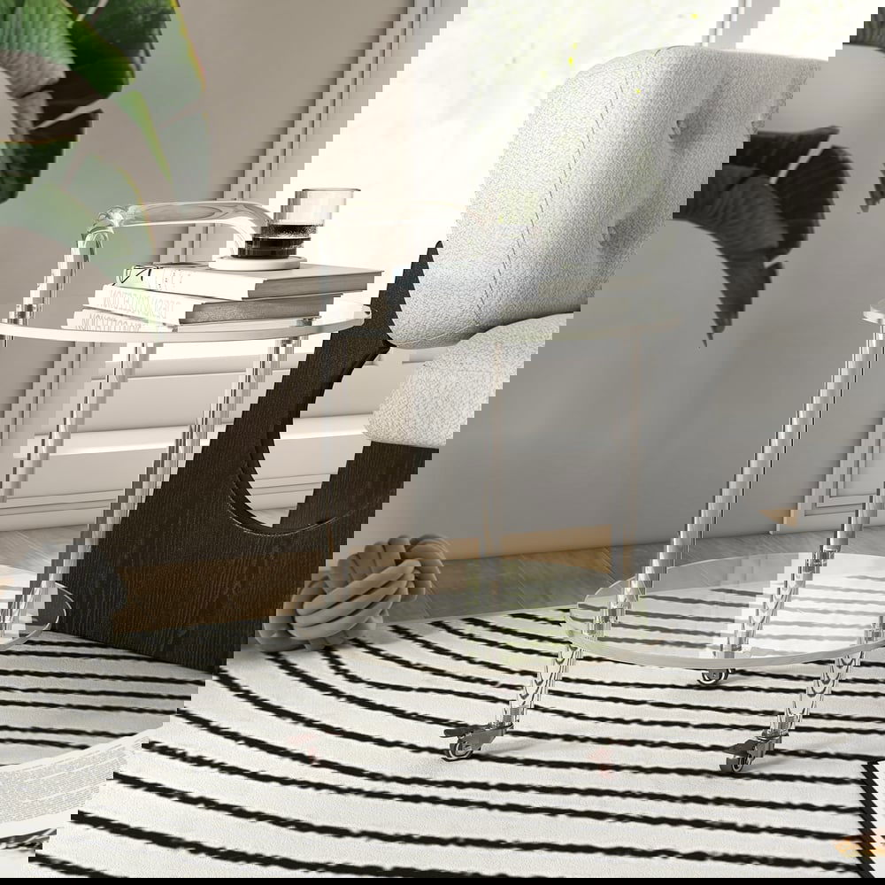 Modern Clear Acrylic Bar Cart Rolling Serving Trolley with 2 Tiers & Handle - 