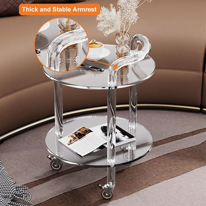 Modern Clear Acrylic Bar Cart Rolling Serving Trolley with 2 Tiers & Handle - 
