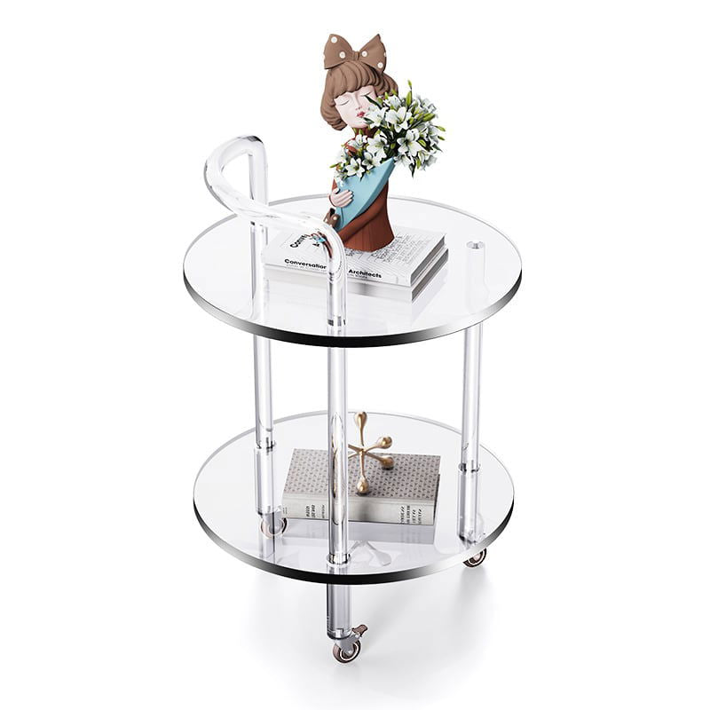 Modern Clear Acrylic Bar Cart Rolling Serving Trolley with 2 Tiers & Handle - 