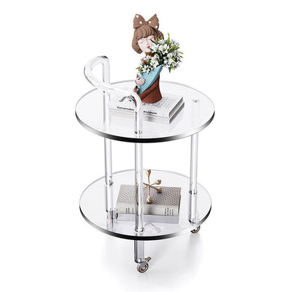 Modern Clear Acrylic Bar Cart Rolling Serving Trolley with 2 Tiers & Handle - 