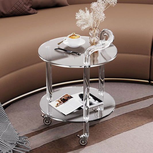 Modern Clear Acrylic Bar Cart Rolling Serving Trolley with 2 Tiers & Handle - Homary