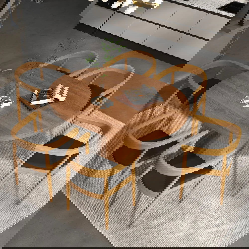 Modern Curved Back 4-Piece Dining Chair Upholstered Leather Walnut Wooden Armchair - 