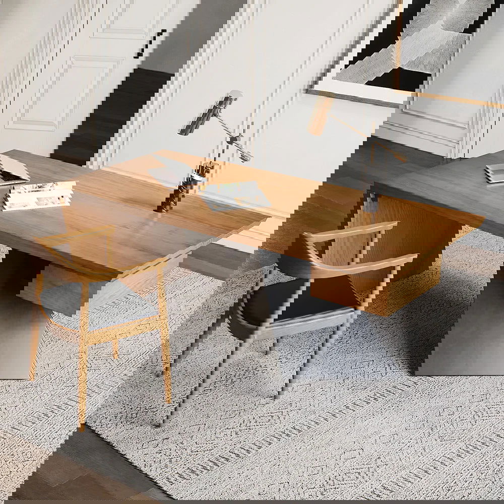 Modern Curved Back 4-Piece Dining Chair Upholstered Leather Walnut Wooden Armchair - 