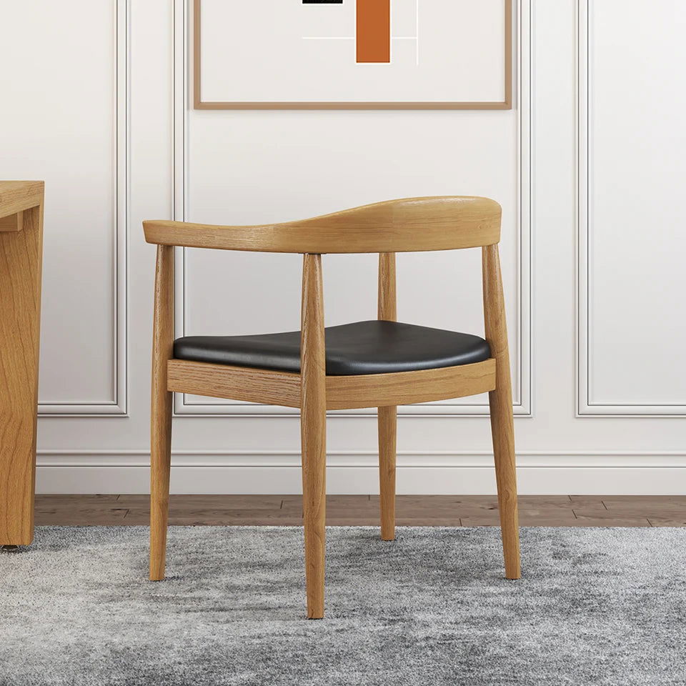 Modern Curved Back 4-Piece Dining Chair Upholstered Leather Walnut Wooden Armchair - 