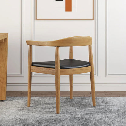 Modern Curved Back 4-Piece Dining Chair Upholstered Leather Walnut Wooden Armchair - 