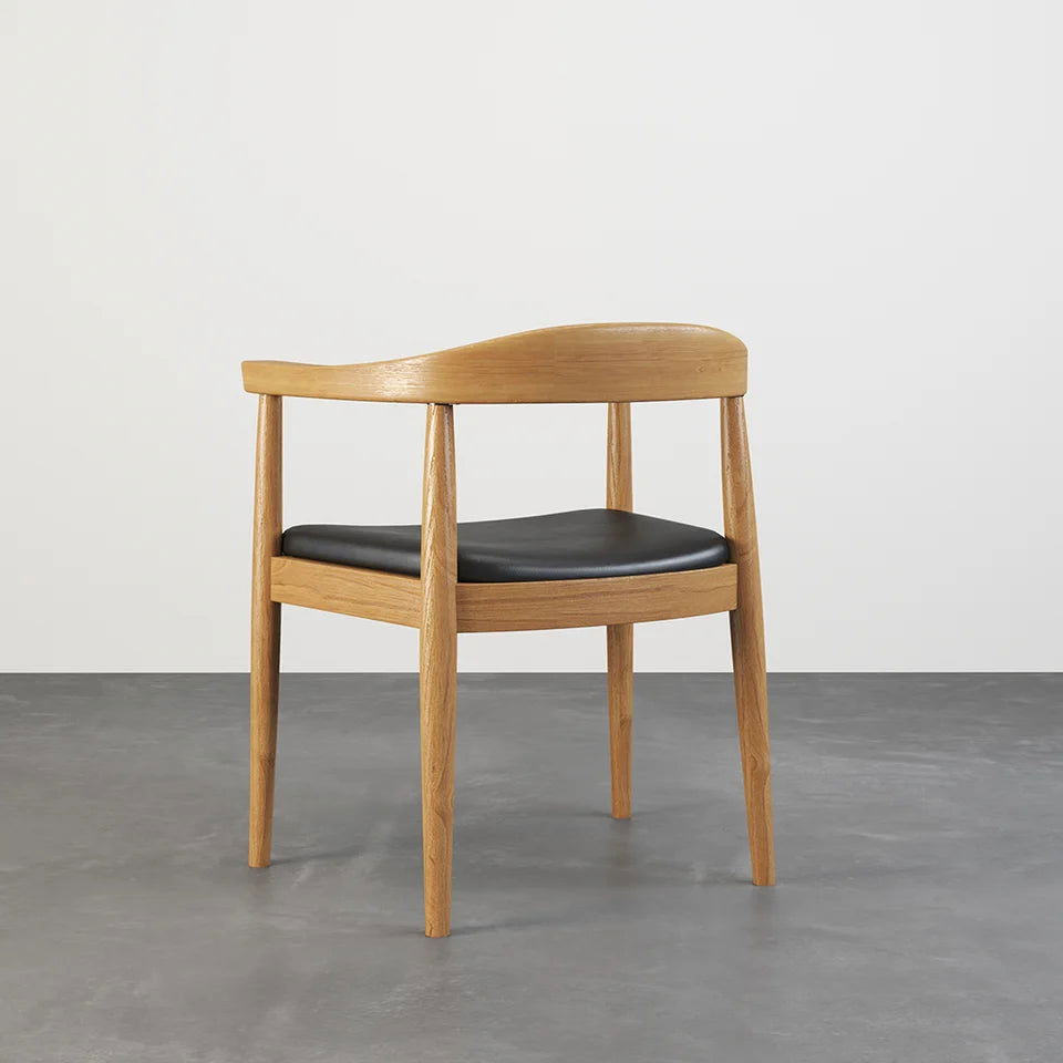 Modern Curved Back 4-Piece Dining Chair Upholstered Leather Walnut Wooden Armchair - 