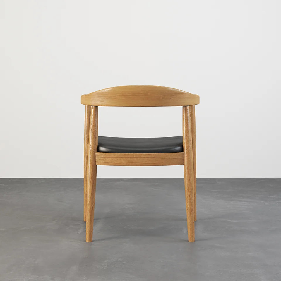 Modern Curved Back 4-Piece Dining Chair Upholstered Leather Walnut Wooden Armchair - 