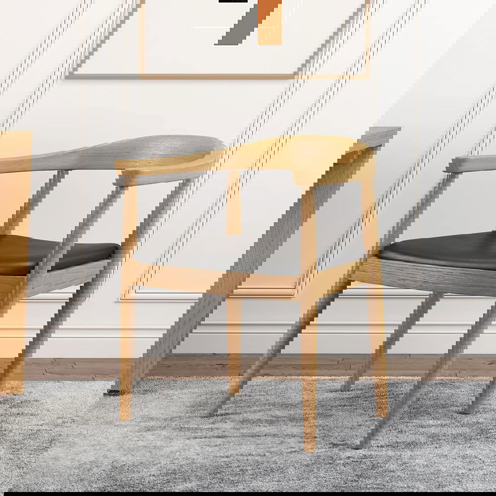 Modern Curved Back 4-Piece Dining Chair Upholstered Leather Walnut Wooden Armchair - Homary