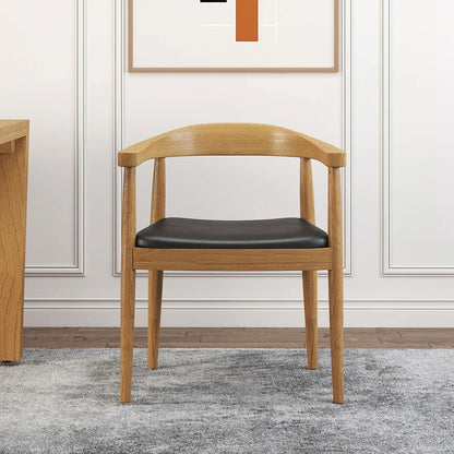 Modern Curved Back 4-Piece Dining Chair Upholstered Leather Walnut Wooden Armchair - Homary