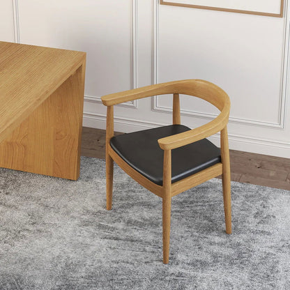 Modern Curved Back 4-Piece Dining Chair Upholstered Leather Walnut Wooden Armchair - Homary