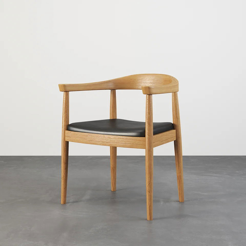 Modern Curved Back 4-Piece Dining Chair Upholstered Leather Walnut Wooden Armchair - Homary