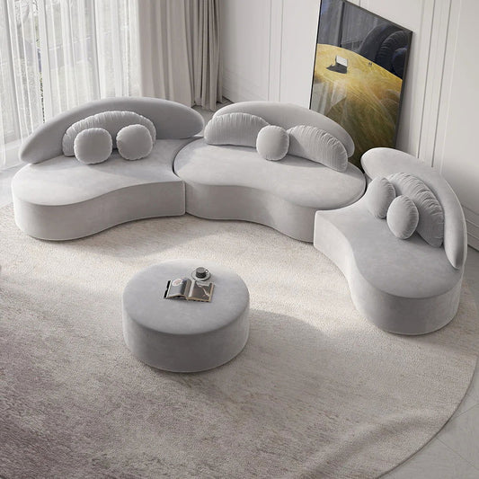 Modern Curved Sectional Modular Sofa Light Gray Velvet Upholstered 7-Seater - Homary