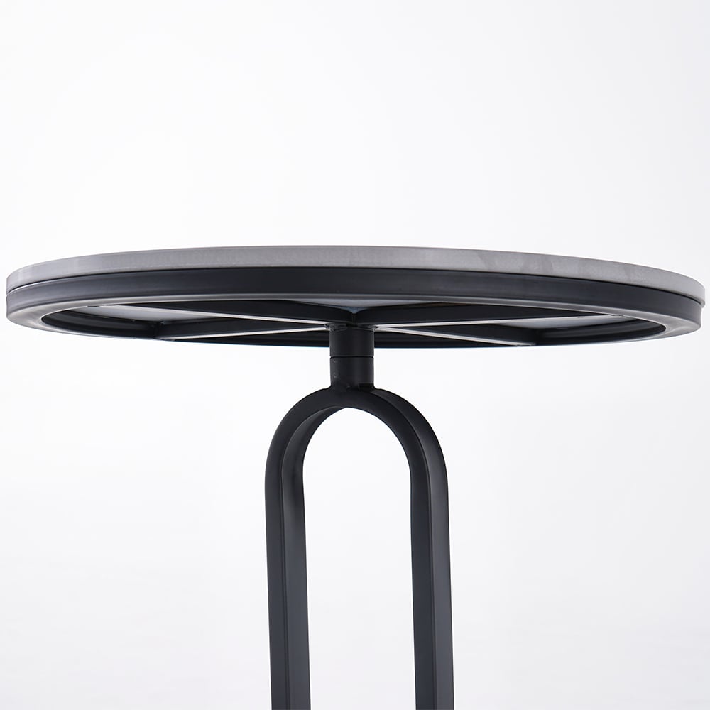 Modern Dark Gray Sintered Stone End Table Round Side Table Carbon Steel Base - 