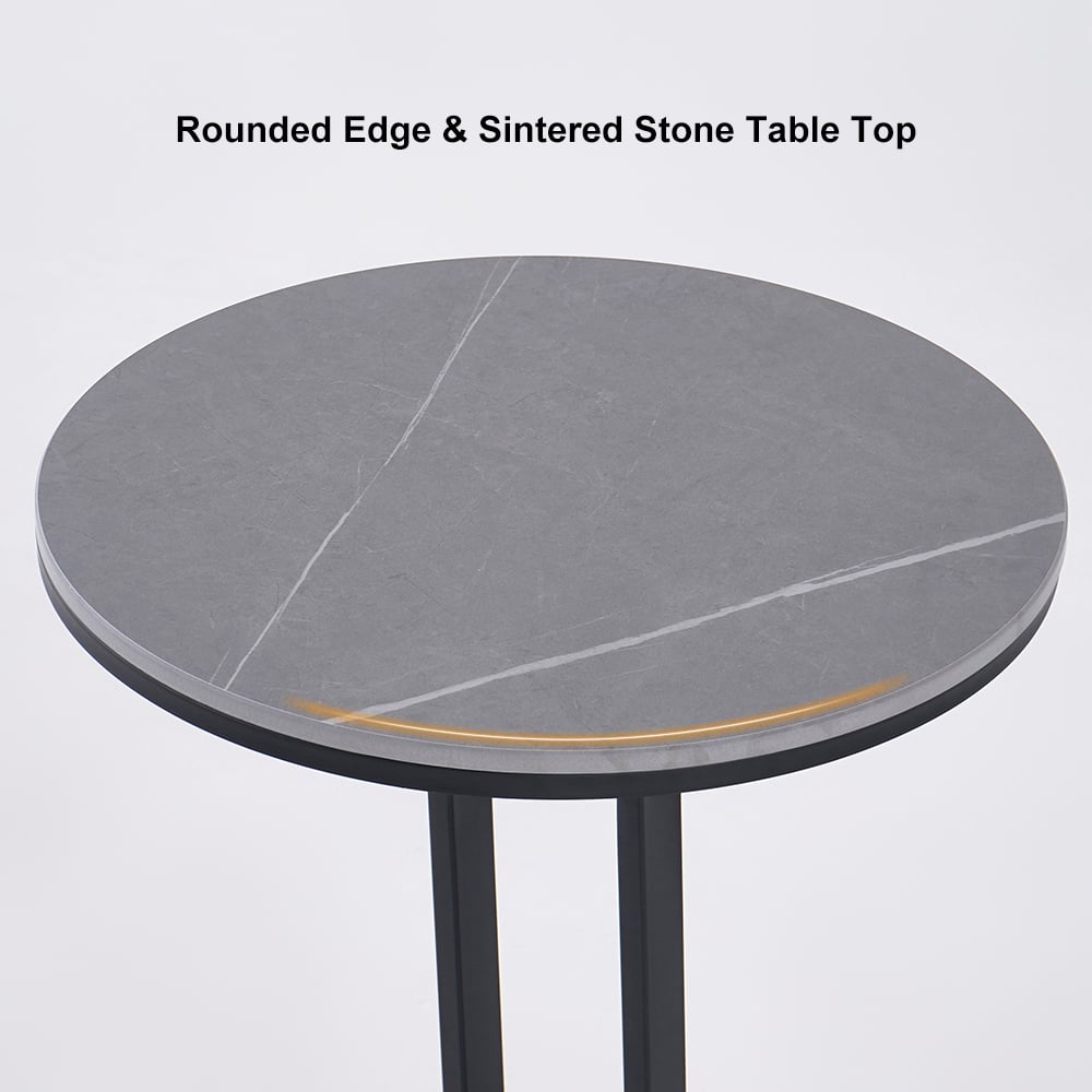 Modern Dark Gray Sintered Stone End Table Round Side Table Carbon Steel Base - 