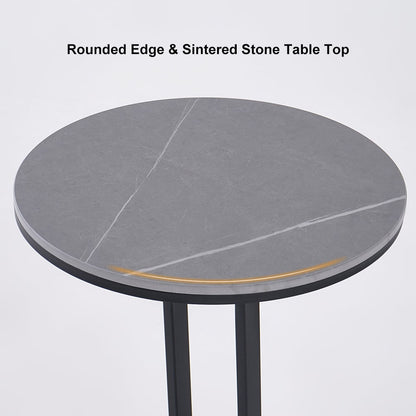 Modern Dark Gray Sintered Stone End Table Round Side Table Carbon Steel Base - 
