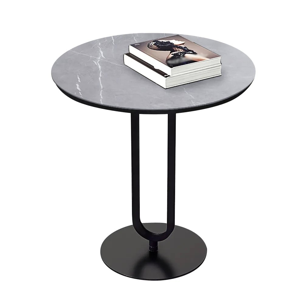 Modern Dark Gray Sintered Stone End Table Round Side Table Carbon Steel Base - 
